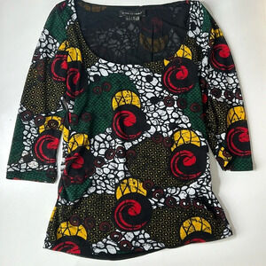 Isabel De Pedro Half Sleeve Colorful Sheer Shirt 100% Polyester Sz 12 K